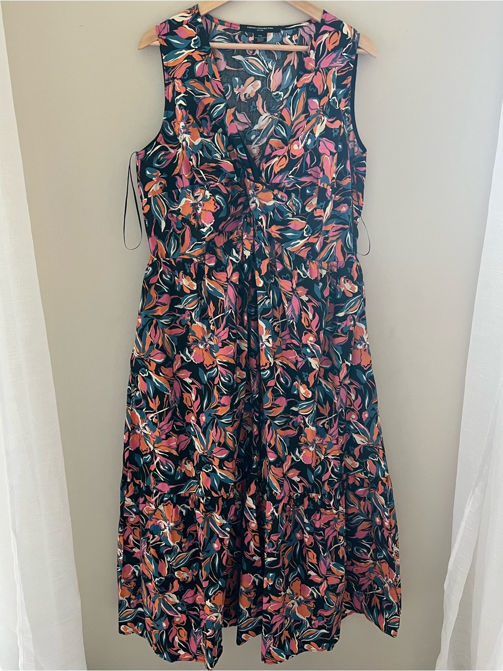 French Connection Twist Front Dress Size XXL Floral Maxi Dress Cotton Pockets